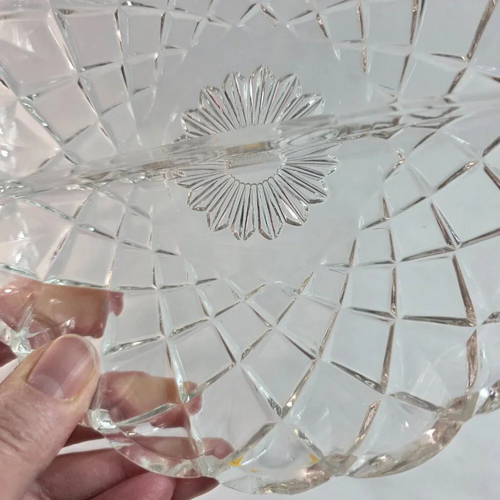 Vintage Hazel Atlas 232 Divided Relish Dish 6 1/2 Inches Crisscross Pattern